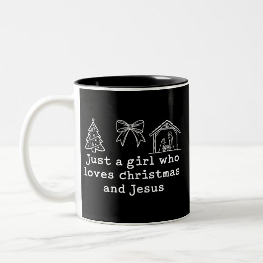 Just a Girl Who Loves Christmas and Jesus Nativity Zweifarbige Tasse (Links)