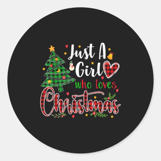 Just A Girl Who Loves Christmas Funny Xmas Pajama Runder Aufkleber (Vorderseite)