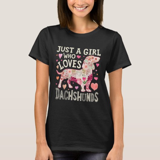 Just A Girl Who Loves Dachshunds Dog Silhouette T-Shirt (Vorderseite)