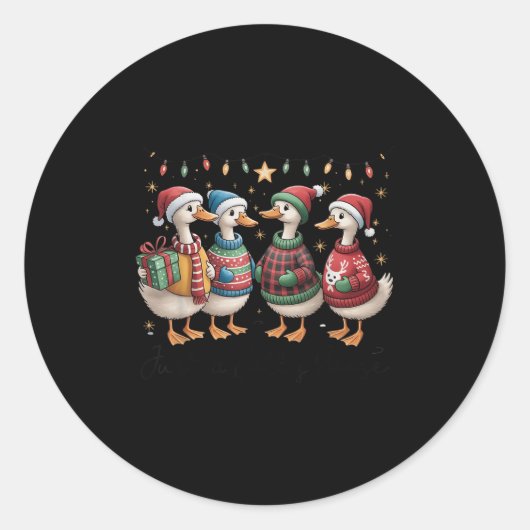 Just A Jolly Goose Funny Goose Santa Reindeer Cute Runder Aufkleber (Vorderseite)