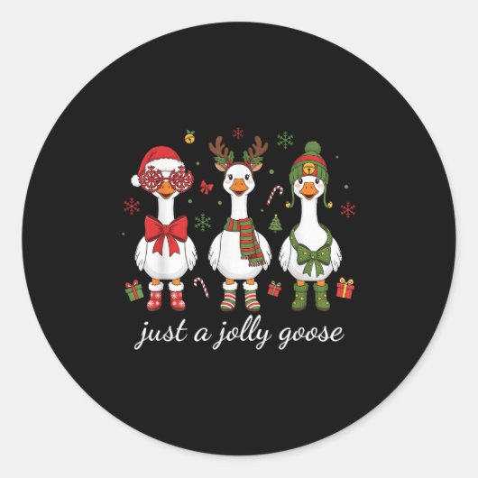 Just A Jolly Goose, Retro Christmas Goose, Santa G Runder Aufkleber (Vorderseite)
