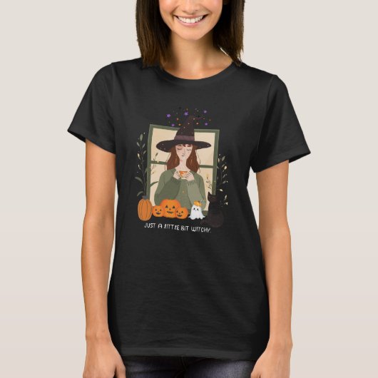 Just a Little Bit Witchy - Cozy Witch & Black Cat T-Shirt (Vorderseite)