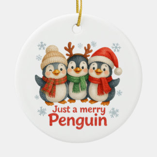 Just a Merry Penguin Christmas Card – Cute Holiday Keramik Ornament