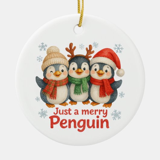 Just a Merry Penguin Christmas Card – Cute Holiday Keramik Ornament (Vorne)