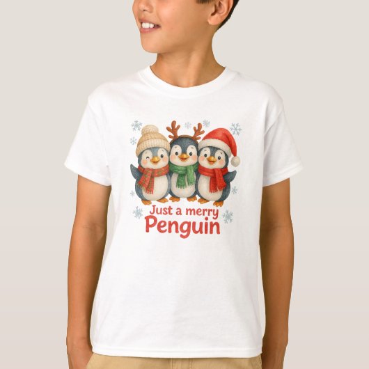 Just a Merry Penguin Kid’s Christmas Shirt (Vorderseite)