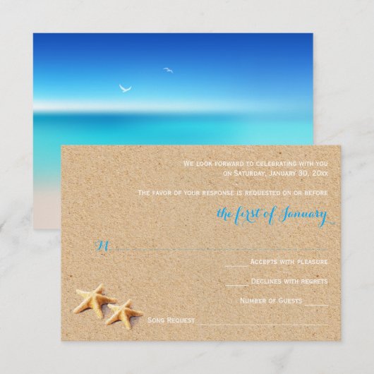 Just Beachy Wedding RSVP Template Karte (Vorne/Hinten)