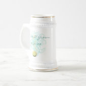 Just Beachy Wedding Stein mit Muschel und Wirbel Bierglas (Vorderseite Links)