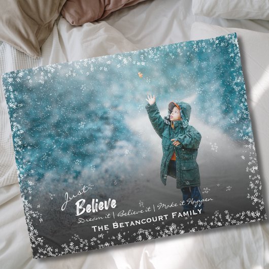 Just Believe Dream It Make it Happen Snow Frame Fleecedecke