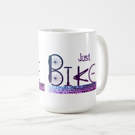 "Just Bike" Graffiti aus Fahrradteilen & Reißspure Kaffeetasse (VorderseiteRechts)