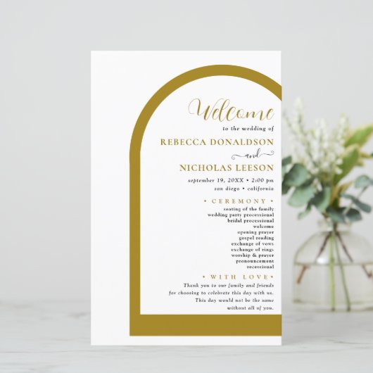 Just Boho Arch Script Text Wedding Program (Stehend Vorderseite)