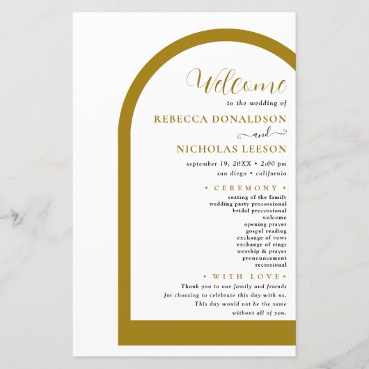 Just Boho Arch Script Text Wedding Program (Vorderseite)
