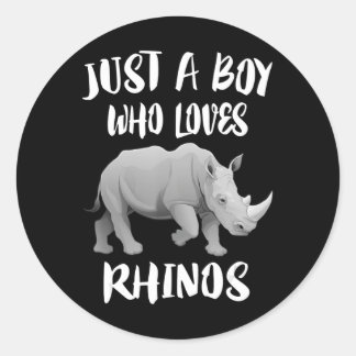 Just Boy Who Loves Rhinos Animal Gift Runder Aufkleber