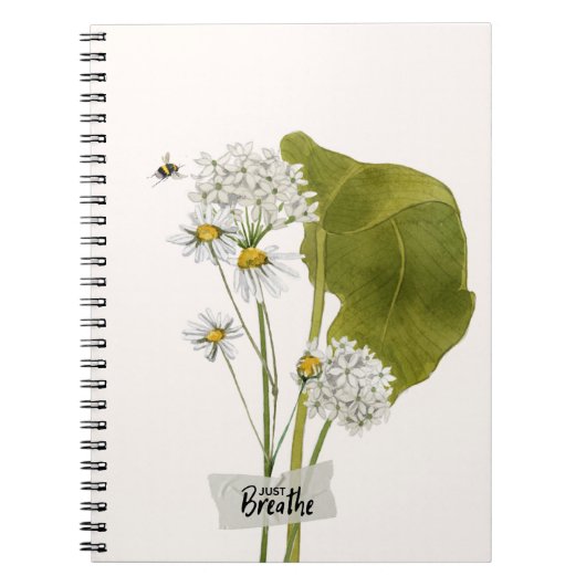 "Just Breathe" a Simple Minimalist Daisy Notebook Notizblock (Vorderseite)