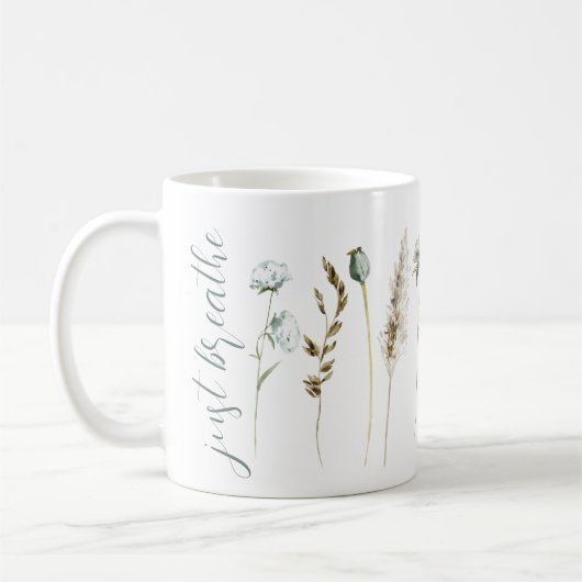 "Just Breathe" Boho Minimalistisch Kaffeetasse (Links)