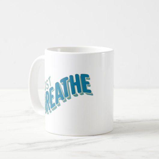 Just Breathe Zen Retro Typografie Kaffeetasse (Vorderseite Links)