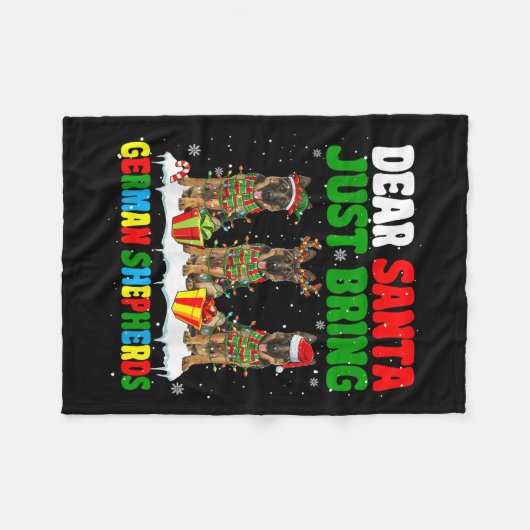 Just Bring German Shepherds Xmas Three Santa Reind Fleecedecke (Vorderseite (Horizontal))