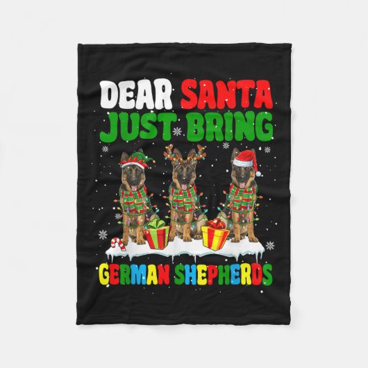 Just Bring German Shepherds Xmas Three Santa Reind Fleecedecke (Vorderseite)