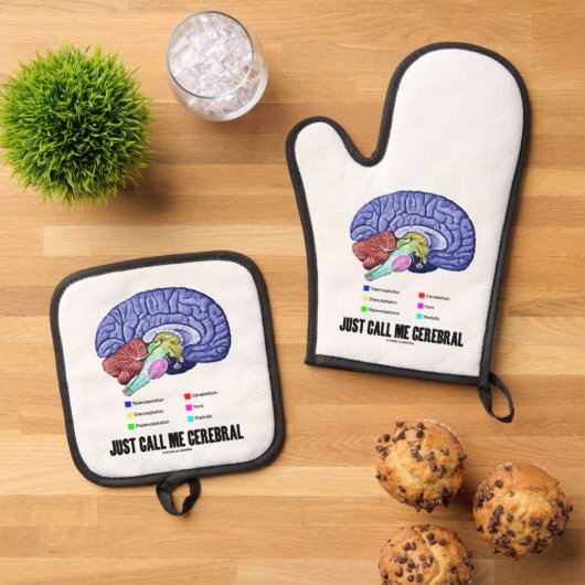 Just Call Me Cerebral Brain Anatomy Humor Ofenhandschuh & Topflappen-Set (Oben Unten)