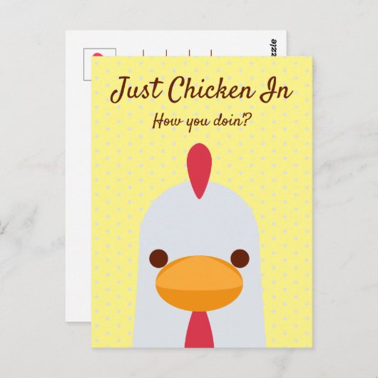 Just Chicken in Funny Hello Postcard Postkarte (Vorne/Hinten)