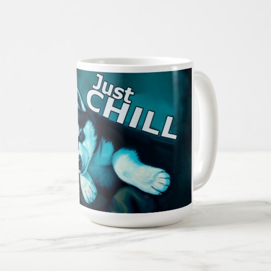 Just Chill Husky Puppy Kaffeetasse (VorderseiteRechts)