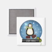 JUST CHILL Pinguin Ice Skaten Inside Snowglobe Magnet (Vorderseite/Rückseite)