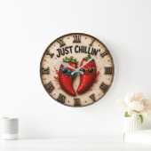 Just Chillin' Funny Chili Pepper Kitchen Humor Große Wanduhr (Zuhause)
