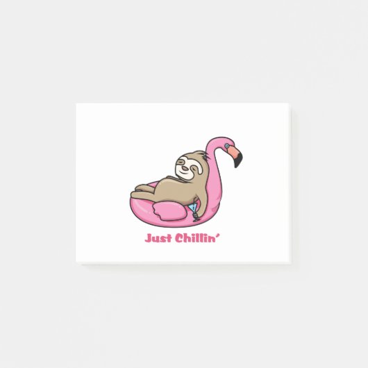 JUST CHILLIN' - Lazy Sloth & Pink Flamingo Post-it Klebezettel (Vorderseite)