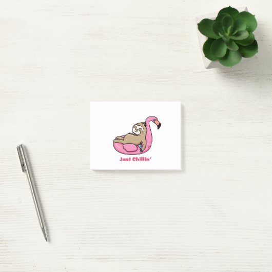 JUST CHILLIN' - Lazy Sloth & Pink Flamingo Post-it Klebezettel (Büro)