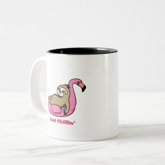 JUST CHILLIN' - Lazy Sloth & Pink Flamingo Zweifarbige Tasse (Vorderseite Links)