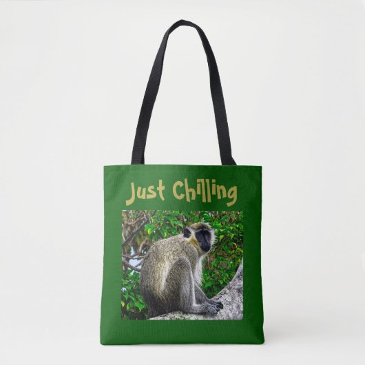 "Just Chilling" grüner Affen Drucktasche Tasche (Vorderseite)