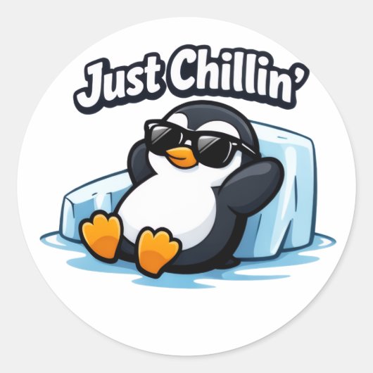 JUST CHILLING PINGUIN Throw Pillow Runder Aufkleber (Vorderseite)