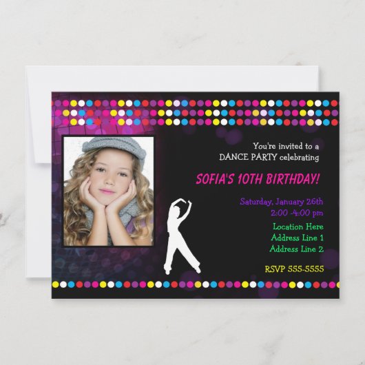 Just Dance Party Diskothek Ball Foto Party Einladu Einladung (Vorderseite)