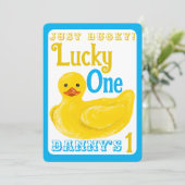 Just Ducky Lucky Einladung zum ersten Geburtstag (Stehend Vorderseite)