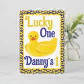 Just Ducky Lucky Einladung zum ersten Geburtstag (Stehend Vorderseite)
