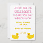 Just Ducky Lucky Einladung zum ersten Geburtstag (Rückseite)