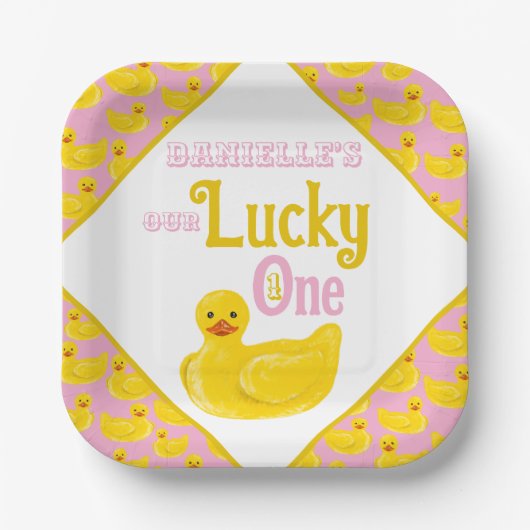 Just Ducky Lucky Einladung zum ersten Geburtstag Pappteller (Vorderseite)
