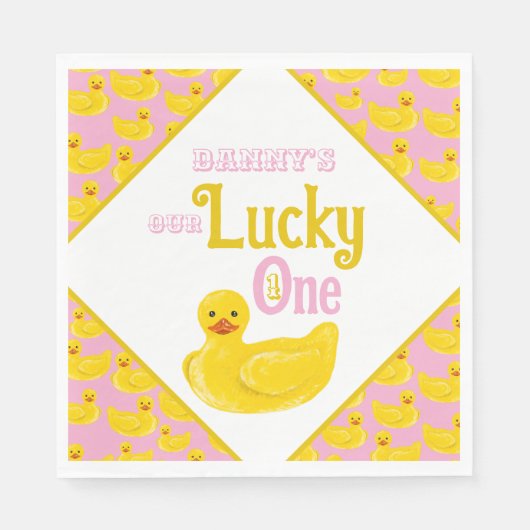 Just Ducky Lucky Einladung zum ersten Geburtstag Serviette (Vorderseite)