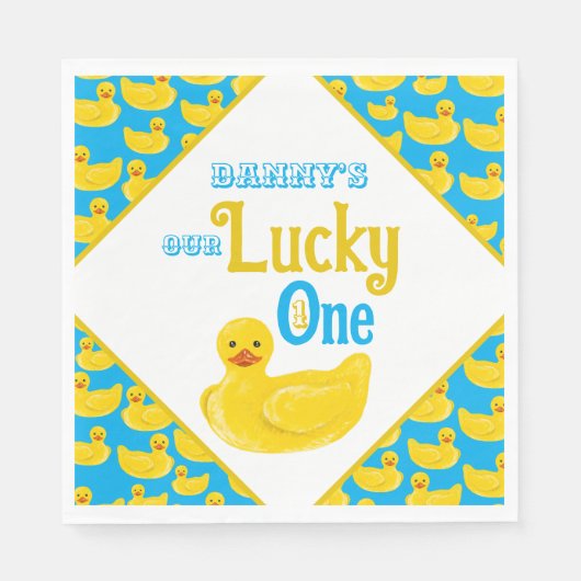Just Ducky Lucky Einladung zum ersten Geburtstag Serviette (Vorderseite)