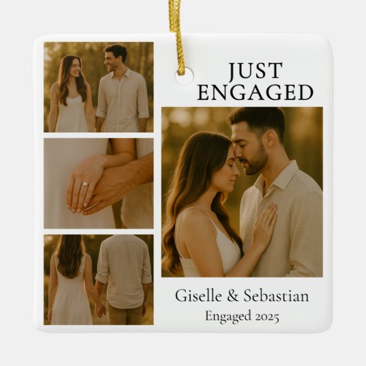 Just Engaged Photo Couple Engagement Christmas Keramikornament (Vorderseite)