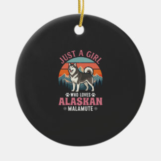 Just Girl Alaskan Malamute Dog Retro Sunset Mounta Keramik Ornament