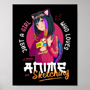 Just Girl Lieben Anime Sketching Ramen Manga Otaku Poster