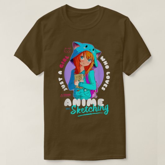 Just Girl Lieben Anime Sketching Ramen Manga Otaku T-Shirt (Design vorne)