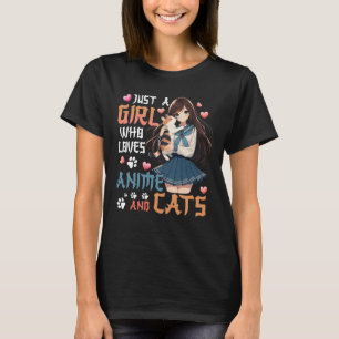 Just Girl Who Lieben Anime and Cats Funny Kawaii O T-Shirt