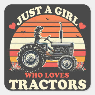 Just Girl Who Lieben Traktor Lover Vintag Quadratischer Aufkleber