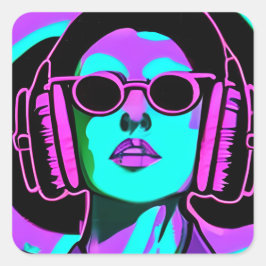 Just Groovin' Music Headphones Psychedelische Lady Quadratischer Aufkleber
