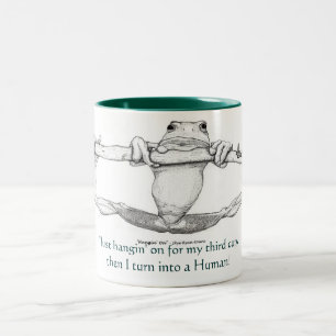"JUST HANGIN' ON" GRÜNE FROG Große und kleine Tass Zweifarbige Tasse