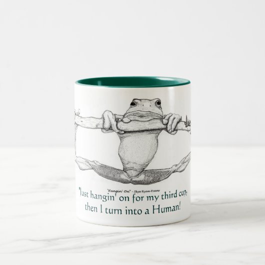 "JUST HANGIN' ON" GRÜNE FROG Große und kleine Tass Zweifarbige Tasse (Mittel)