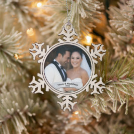 Just heiratete erste Weihnachts-Keepake Schneeflocken Zinn-Ornament