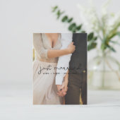 Just heiratete Niedliche Skript Hochzeit Foto Postkarte (Stehend Vorderseite)