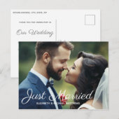 Just heiratete Skript Custom Foto Hochzeit danke Ankündigungspostkarte (Vorne/Hinten)